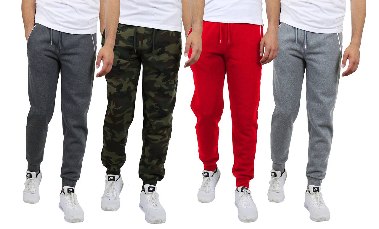 Galaxy by Harvic Fleece-Lined Men's Jogger Sweatpants with Zipper Pockets 4 Pack